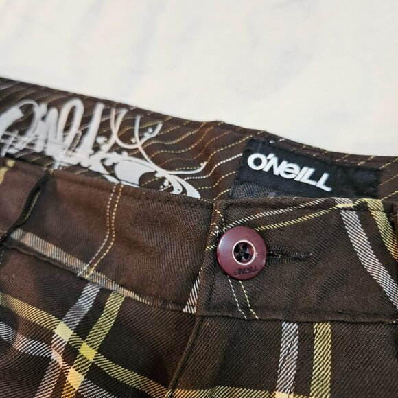 O’NEILL Shorts Mens Size 36 Brown Plaid Skate Surf Flat Front Pockets Zip Close - Picture 3 of 9
